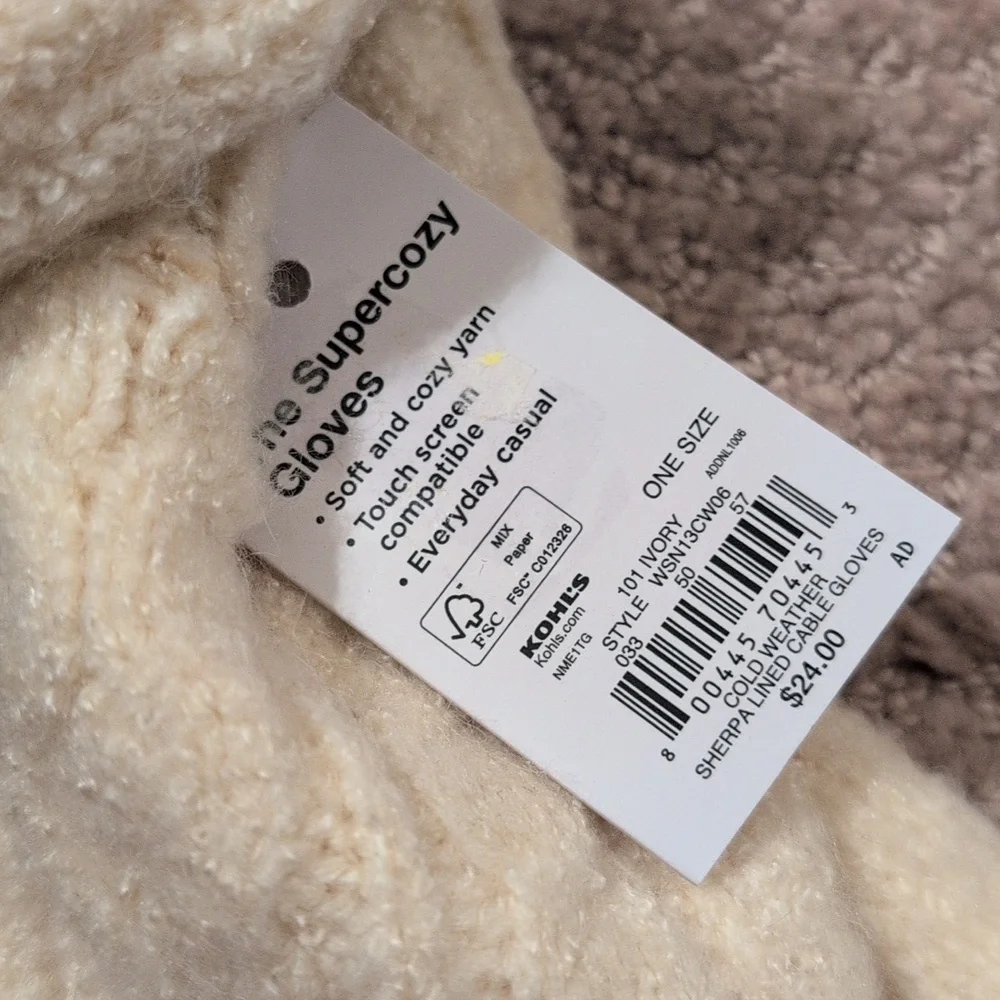 Sonoma Supercozy White Gloves NWT